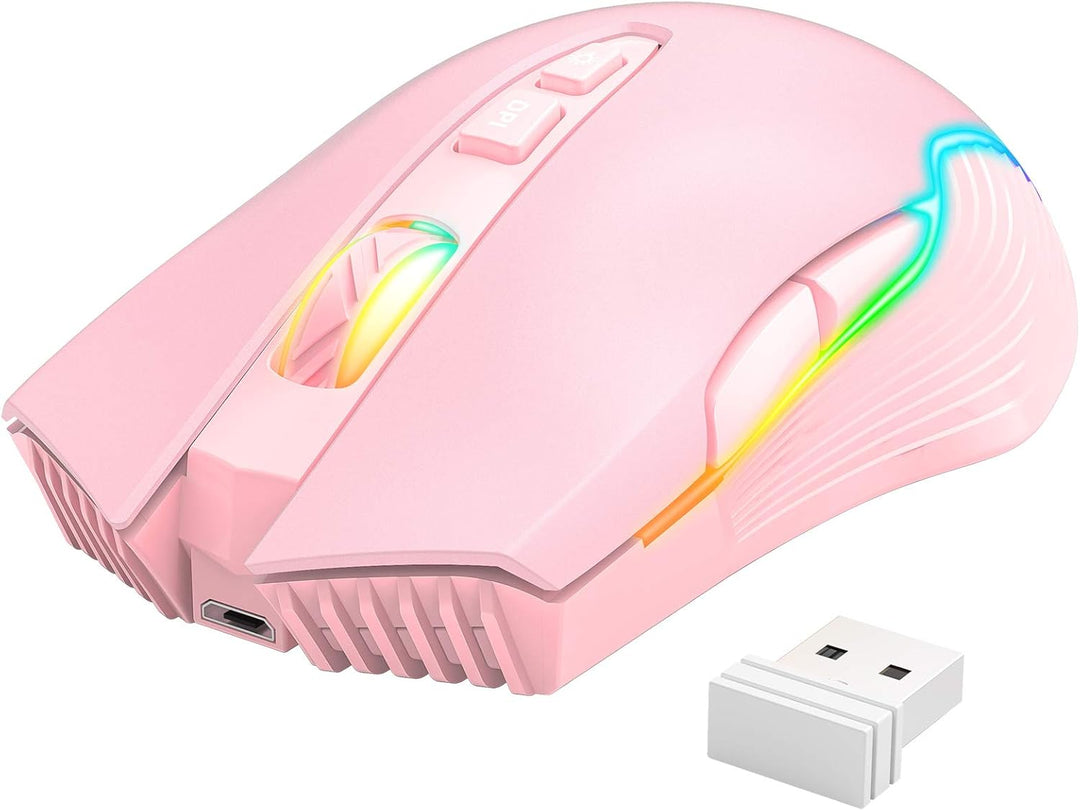 Wiederaufladbare Kabellose Gaming-Maus, Ergonomische RGB-Computermaus mit 2,4-G-Empfänger, Einstellb