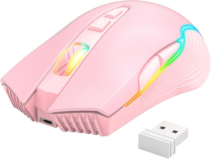 Wiederaufladbare Kabellose Gaming-Maus, Ergonomische RGB-Computermaus mit 2,4-G-Empfänger, Einstellb