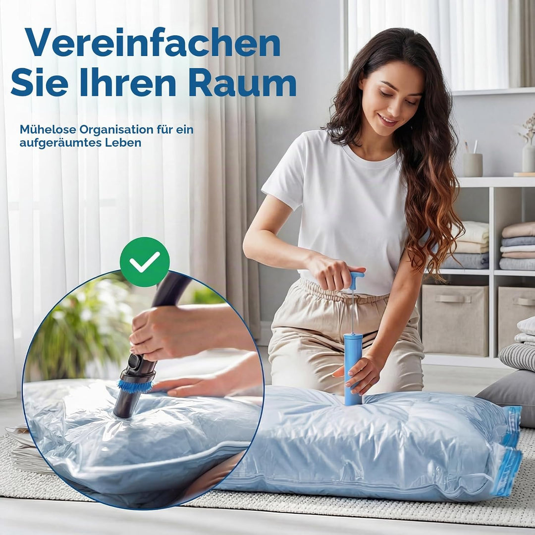 Vakuum Aufbewahrungstasche Grosse Kapazität, Aufbewahrungs Set – 2 Vakuumbeutel für Bettdecken, 2 Au