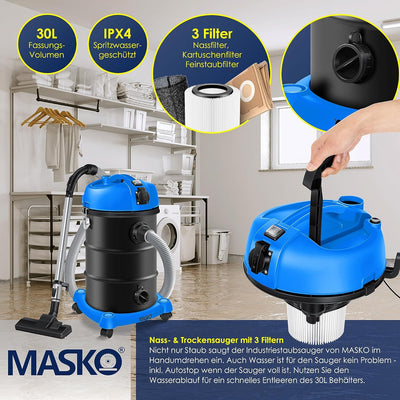 Masko® 6IN1 Industriestaubsauger Staubsauger Nass Trocken Sauger Aschesauger 2300W + Steckdose✓ Blas