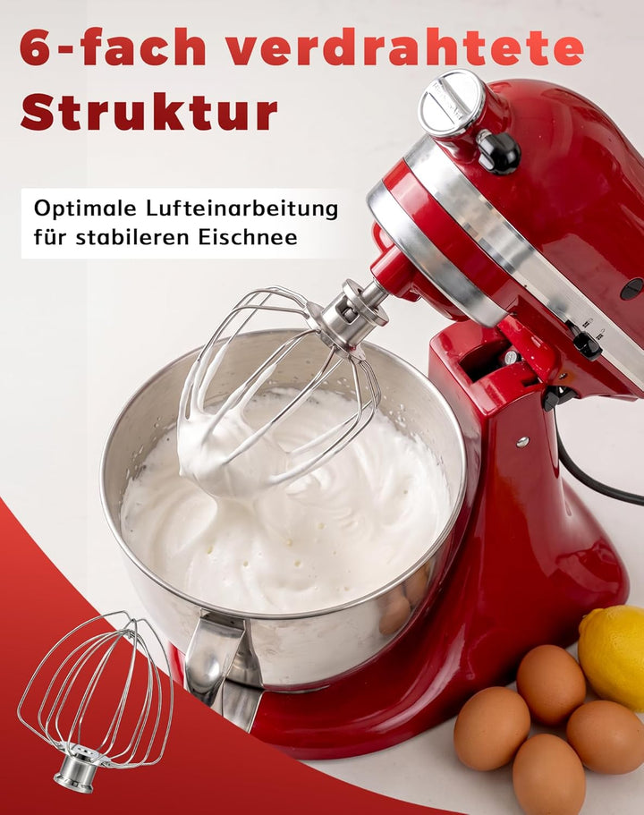 6-Draht Schneebesen für KitchenAid 4.5-5QT Kippkopf-Mixer – Edelstahl Ersatz für K45WW, K45, KSM75,