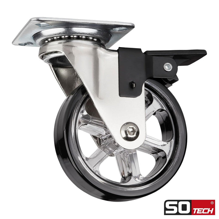 SOTECH 4 Stück Design Lenkrollen SHIFT Rollen-Ø 75 mm schwarz mit Feststellfunktion, belastbar bis 1