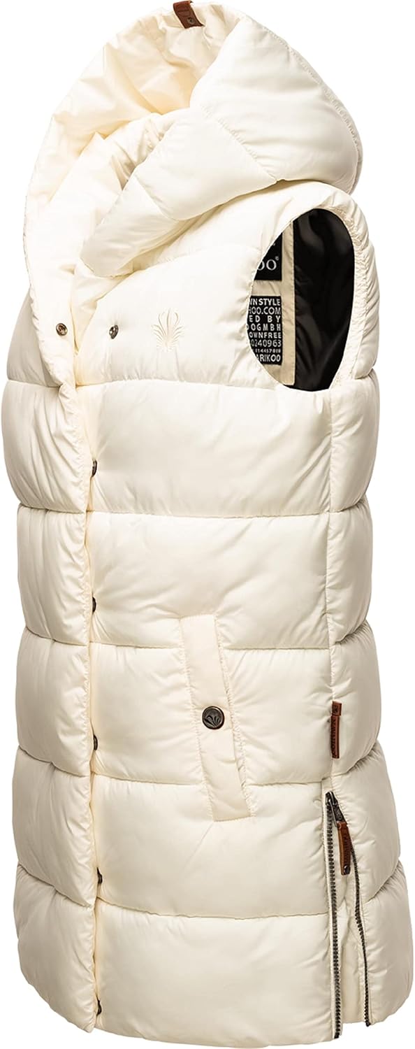 Navahoo warme Damen Winter Steppweste lang mit Kapuze Madilynaa XS-XXL M Offwhite, M Offwhite