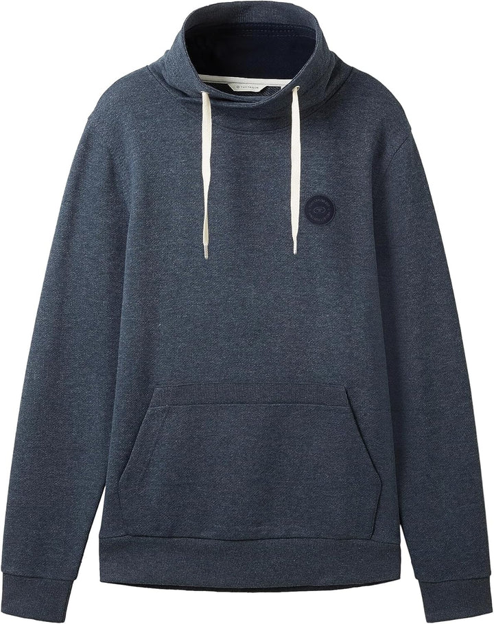 TOM TAILOR Herren Snood Sweatshirt mit Logo-Badge L 19024 - Sky Captain Blue White Melange, L 19024