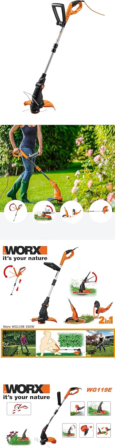 WORX WG119E Rasentrimmer 550W – Rasen Schneider mit 2-in-1 Funktion: Trimmen & Kantenschneiden – Ink