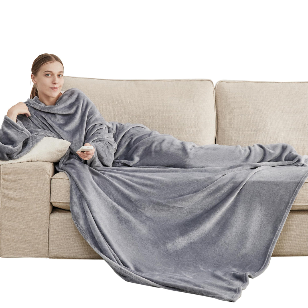 BEDSURE Decke mit Ärmeln als Geschenke für Frauen - Kuscheldecke mit Ärmeln Grau Erwachsene Ärmeldec