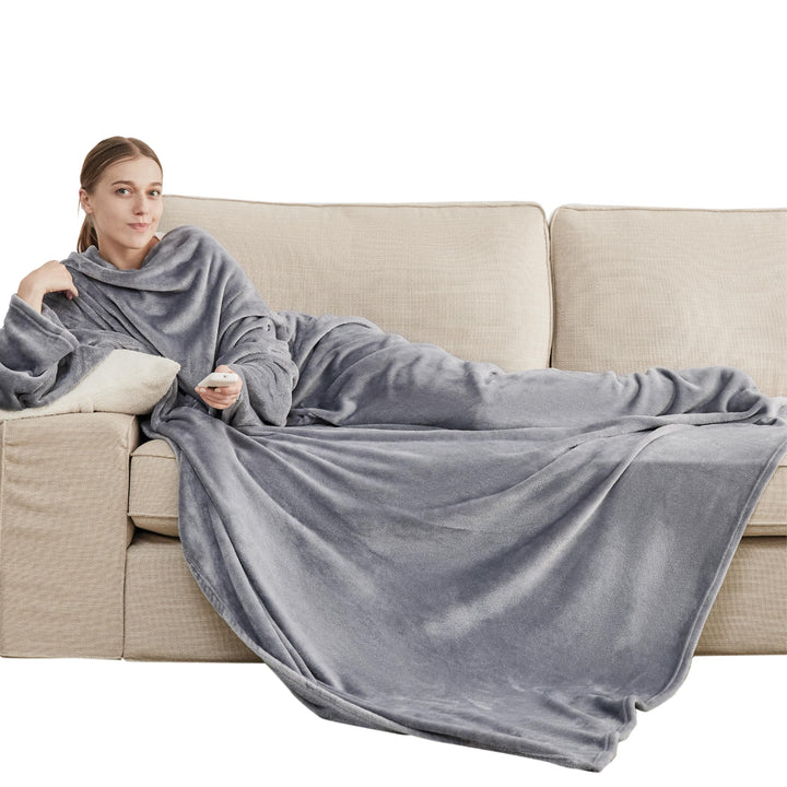 BEDSURE Decke mit Ärmeln als Geschenke für Frauen - Kuscheldecke mit Ärmeln Grau Erwachsene Ärmeldec