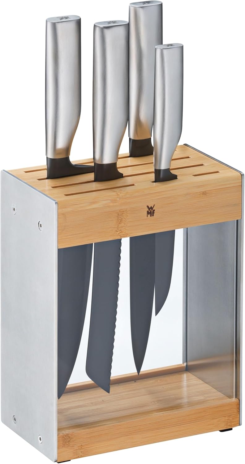 WMF Ultimate Black Messerset mit Messerblock 5teilig, Made in Germany, Küchenmesser, Diamond Cut, si
