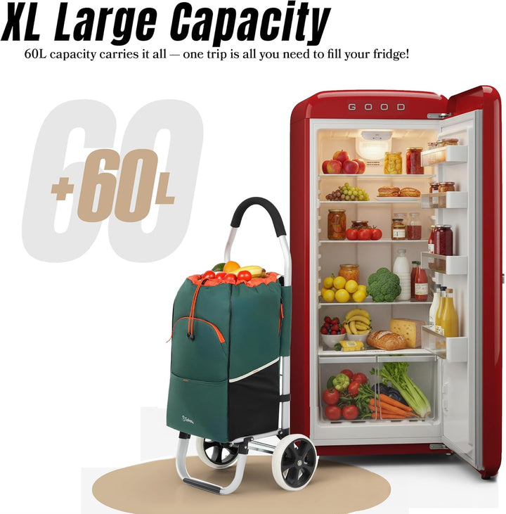 Eskey Boodschappentrolley met koelvak - Waterdicht - Opvouwbare Boodschappenwagen - Grote Wielen (Fo