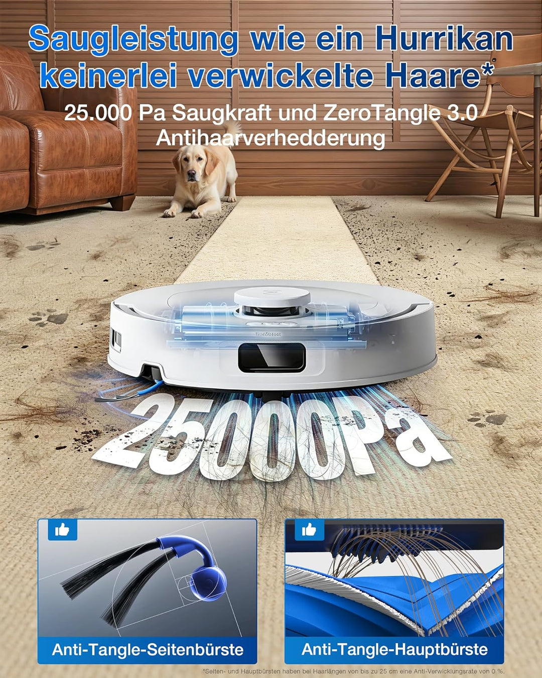 ECOVACS DEEBOT T30e Omni Saugroboter mit Wischfunktion, 25.000 Pa, OZMO Turbo 2.0 Wischen, ZeroTangl