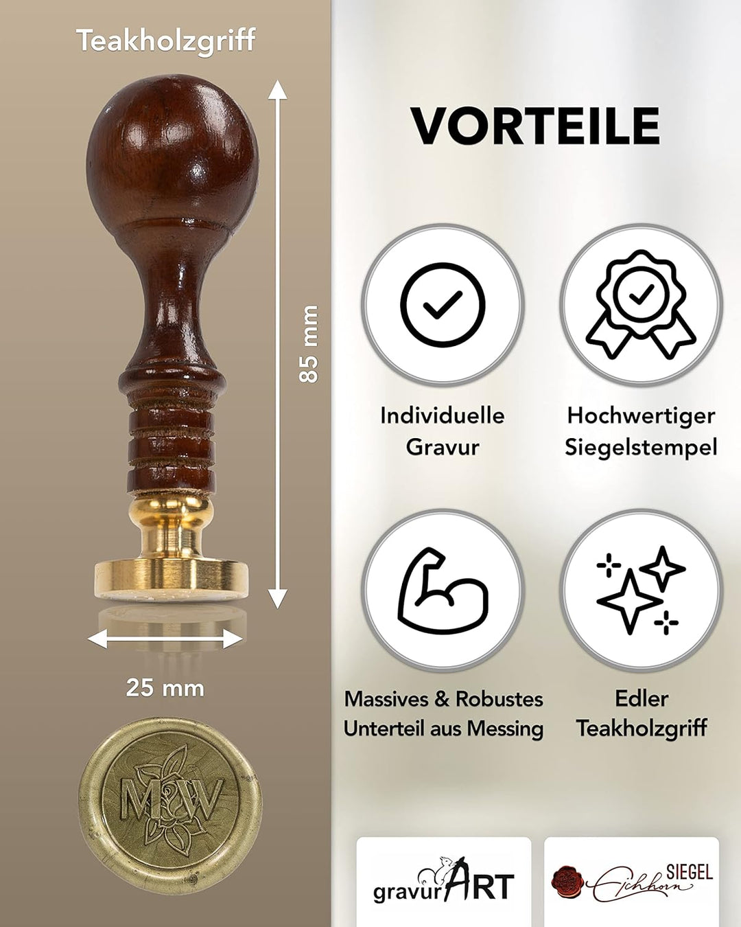 gravurART Siegelstempel personalisiert mit Initialen - Einladungen, Save the Date zur Hochzeit mit W