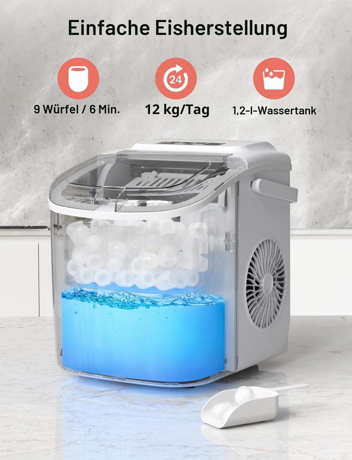 CROWNFUL Eiswürfelmaschine, Tragbar Eiswürfelbereiter 9 Würfel in 6 Minuten fertig, Selbstreinigende