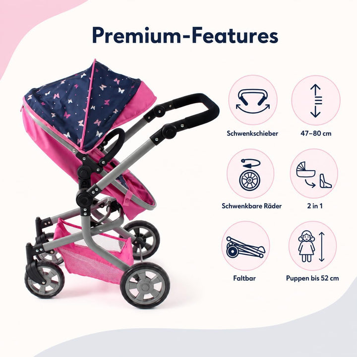 Bayer Chic 2000 595-33 Puppenwagen Mika, 2in1 Kombipuppenwagen für Kinder von 4 bis 8 Jahren, Butter