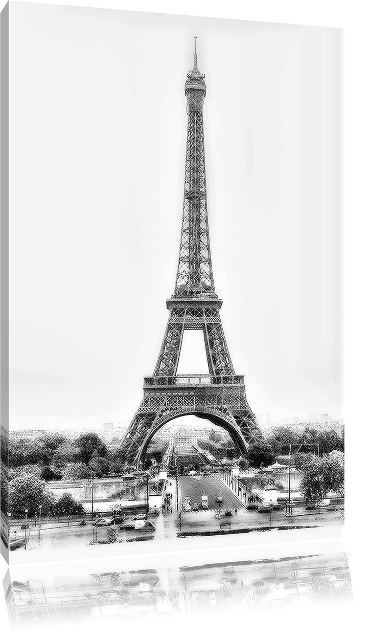 Pixxprint gigantischer Eifelturm / 100x70cm Leinwandbild bespannt auf Holzrahmen/Wandbild Kunstdruck