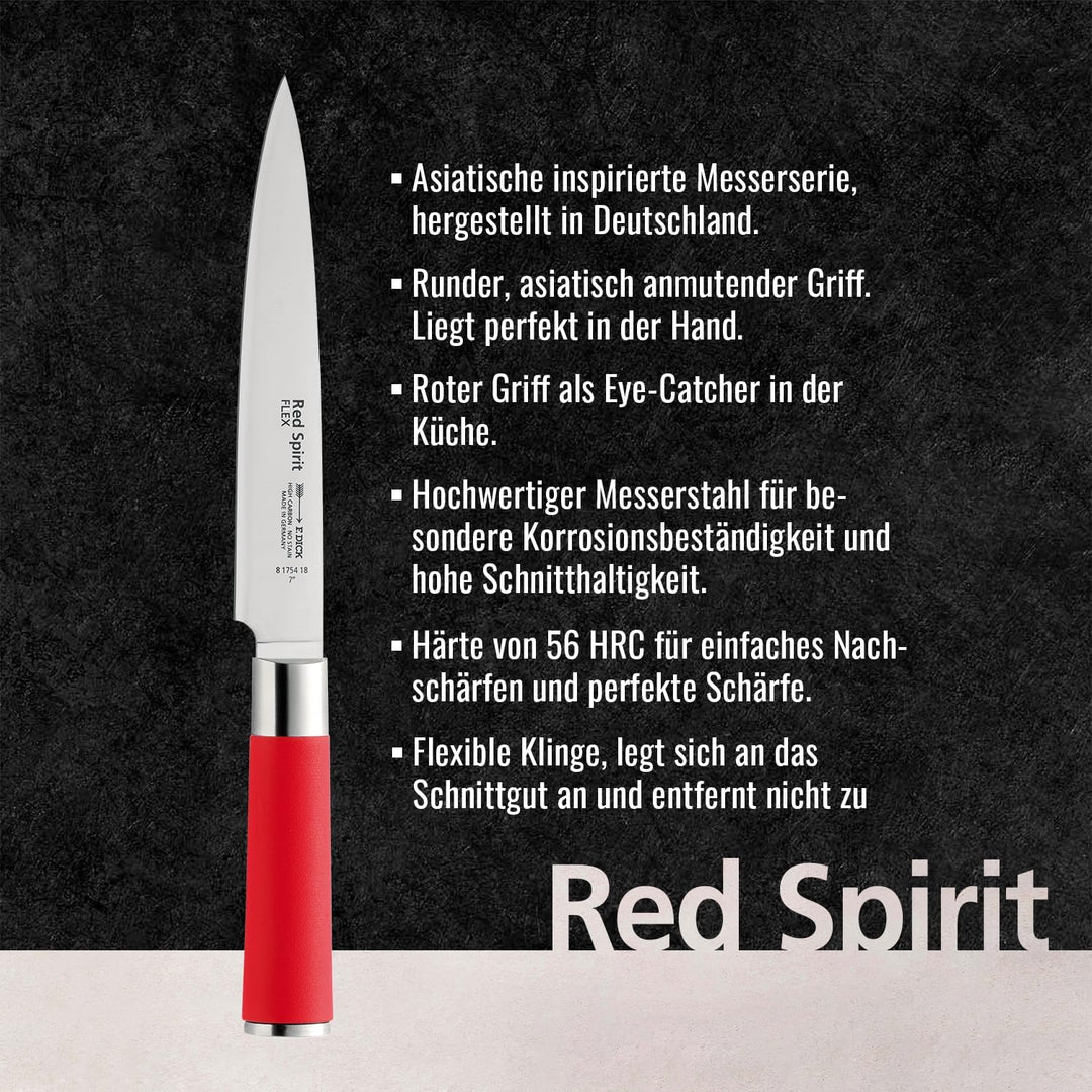 F. DICK Filetiermesser, Filiermesser, Red Spirit (Messer mit Klinge 18 cm, X55CrMo14 Stahl, nichtros
