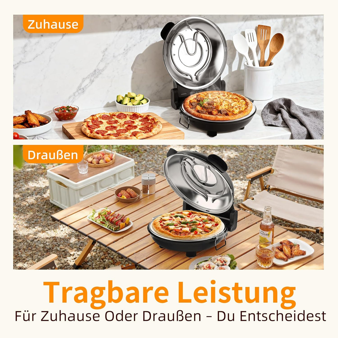 YIBAKE Pizzaofen elektrisch, 1200W Pizzabäcker in 4-Min-Pizza, 31cm Feuerfeste Pizzastein, Max 420℃