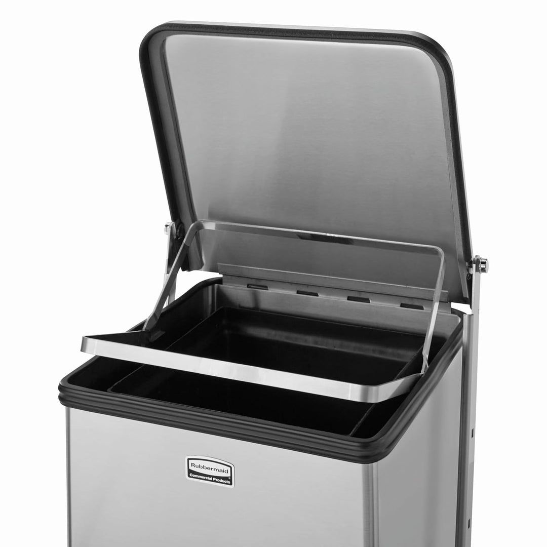 Rubbermaid Commercial Products 12gal The Defenders Steel Step Trash Can with Plastic Liner - White 4