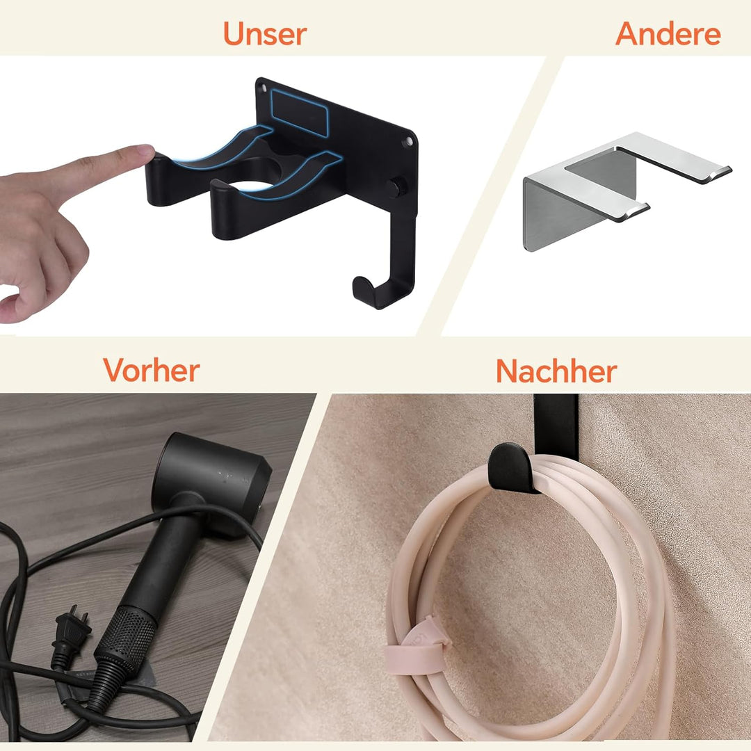 Föhn Halterung Fönhalter Ohne Bohren SUS304 Edelstahl, Wandhalterung fürs Badezimmer, Rostfrei & Sta