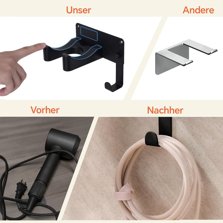 Föhn Halterung Fönhalter Ohne Bohren SUS304 Edelstahl, Wandhalterung fürs Badezimmer, Rostfrei & Sta