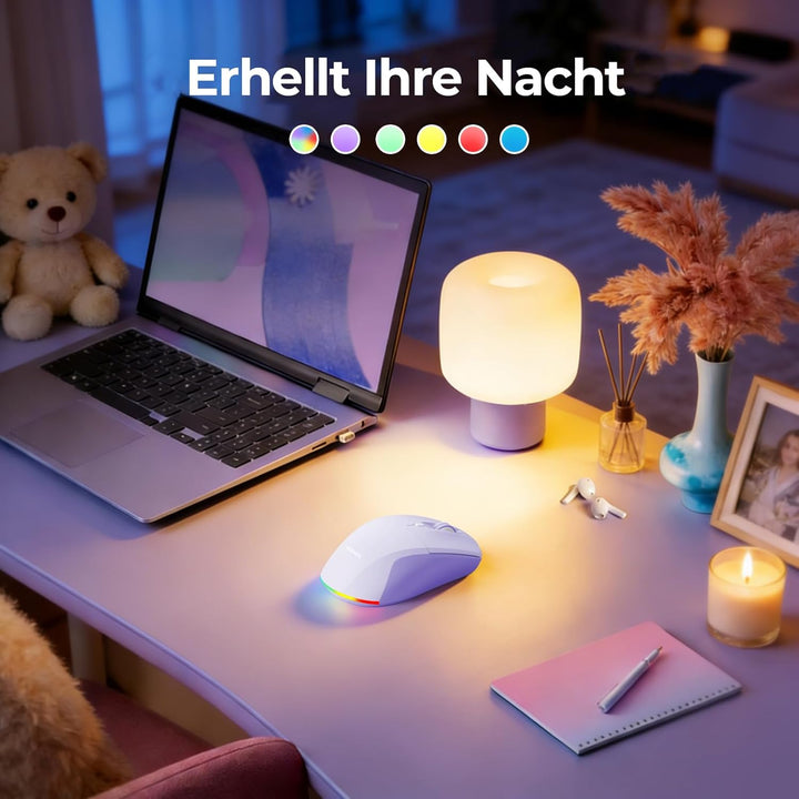 seenda MOU110 Bluetooth Maus mit RGB-Beleuchtung, Leise, 2 Geräte, Lila | Bluetooth &amp; 2.4G Dual Mode