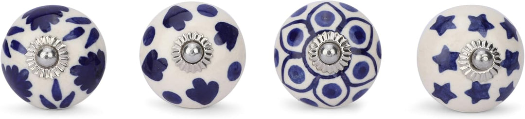 Ajuny Set of 10 Blue and White Ceramic Knobs Hand Painted Floral Design for Kitchen Cabinets Bathroo