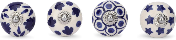 Ajuny Set of 10 Blue and White Ceramic Knobs Hand Painted Floral Design for Kitchen Cabinets Bathroo