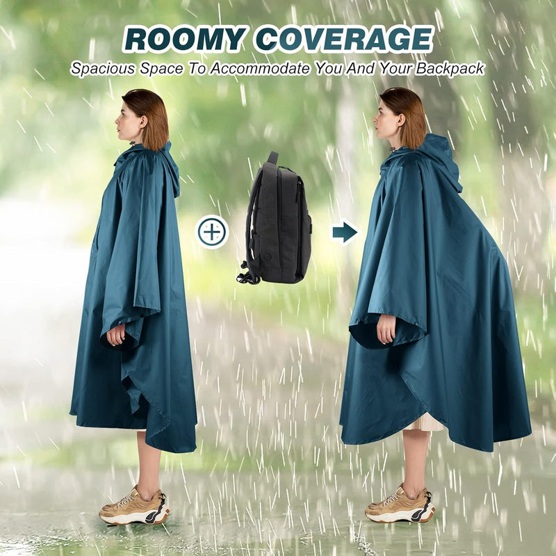 LAMA Mode Regenponcho Unisex Regenmantel Atmungsaktiv Regencape Leicht Regenjacke Regenschutzbekleid