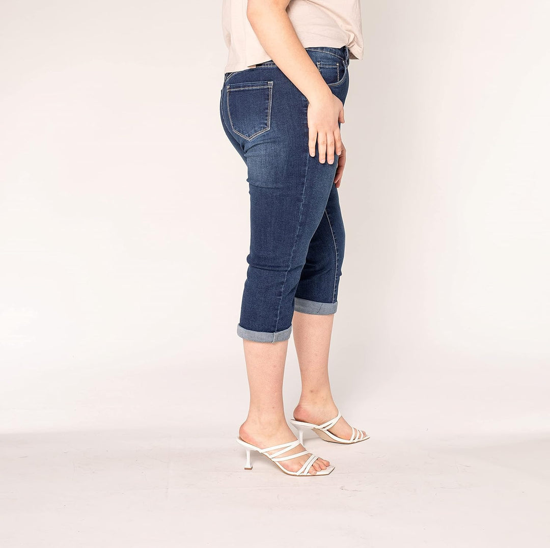 Nina Carter P200 Damen Capri Jeanshosen Grosse Grössen HIGH Waist Jeans Sommer Hose Used-Look 44 Gro