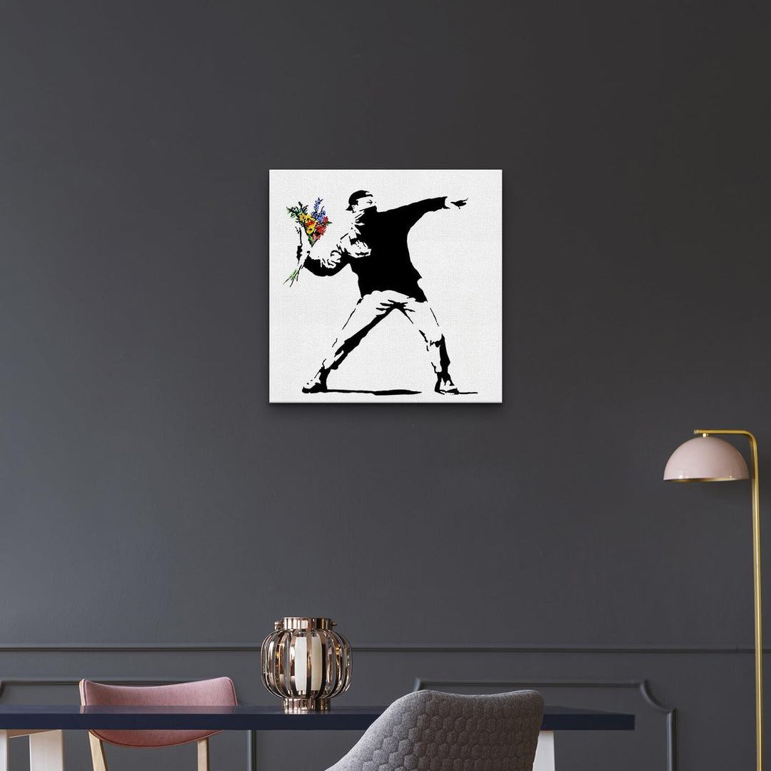 Giallobus - Gemälde - Banksy - - Standardleinwand - 50x50-15 - Blumenkrug - Bereit zum Aufhängen - M