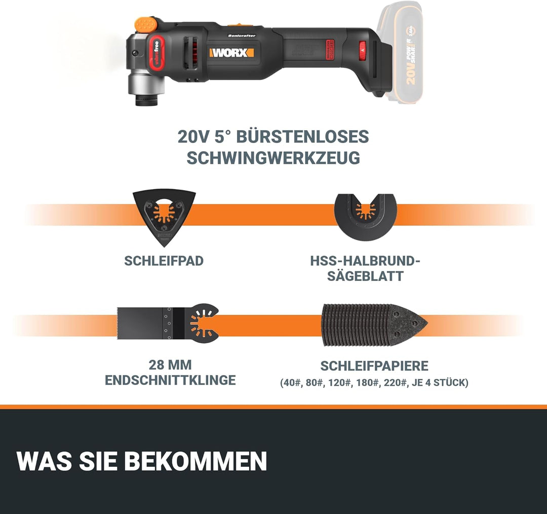 WORX Nitro WX698.9 Sonicrafter Akku Multifunktionswerkzeug 20V – bürstenloser Motor –PowerShare – zu