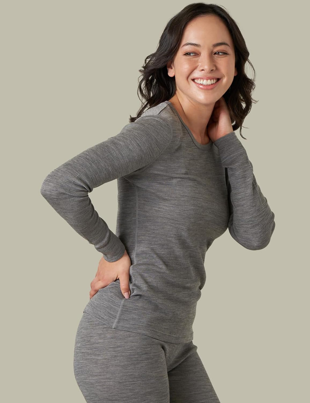 LAPASA Merino Wolle Unterwäsche Set Damen, Merinowolle Thermounterwäsche Unterhemd Langarmshirt, Unt