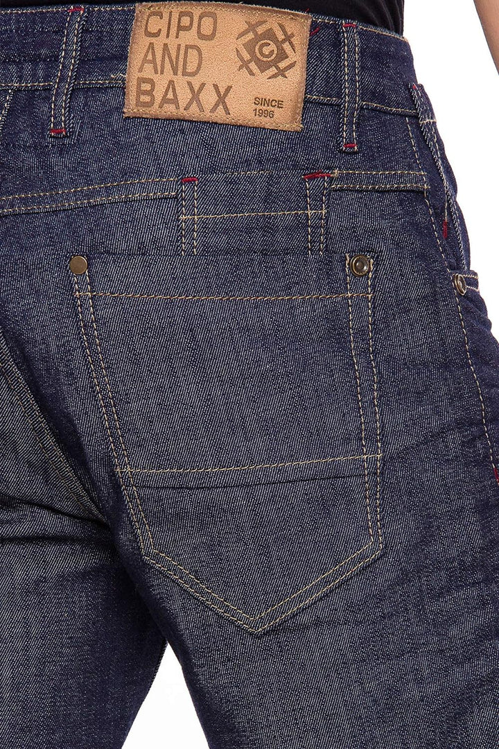 Cipo & Baxx Herren Jeans Hose Basic Casual 5-Pocket Denim Regular Fit Washed Jeans Pants Hose Dunkel