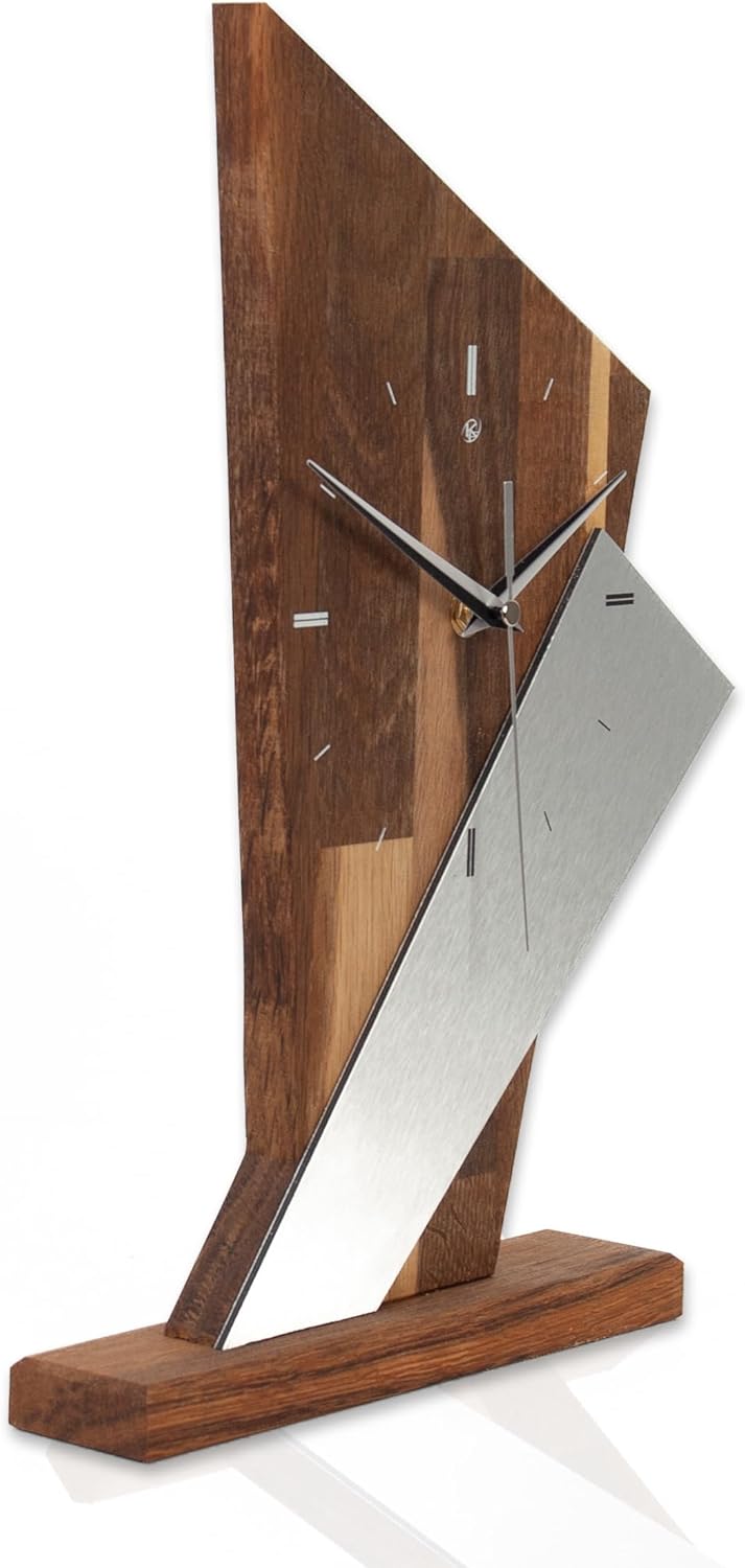 Kreative Feder Designer-Standuhr „Brown Square“ aus Massivholz – Tischuhr in modernem Metallic-Look