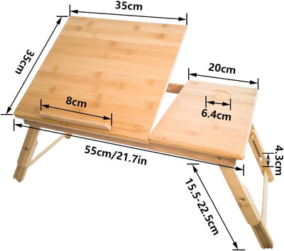 KKTONER Laptoptisch Laptopständer höhenverstellbar Bed Tablett 55x35cm faltbar aus Bambus Gelb-1, Ge