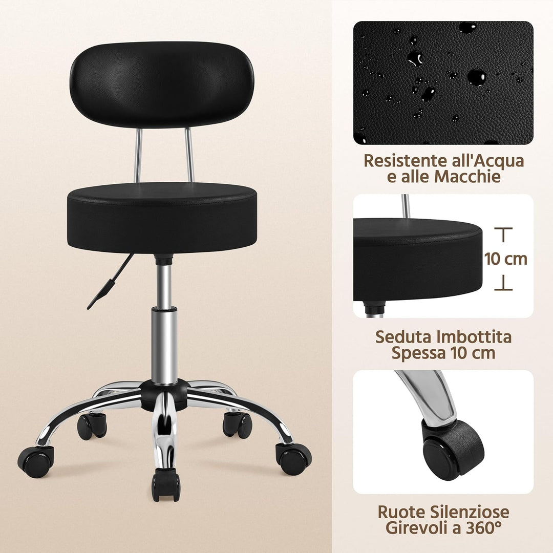 Yaheetech Rollhocker Arbeitshocker mit Rückenlehne Höhenverstellbarer 75.5-85cm,Drehhocker mit Rolle