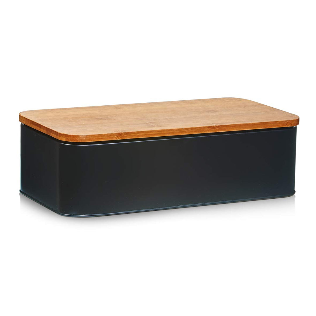 Zeller 25377 Brotkasten m. Bamboo Deckel, Metall, matt schwarz, ca. 42,5 x 23 x 13 cm, Brotbox mit B