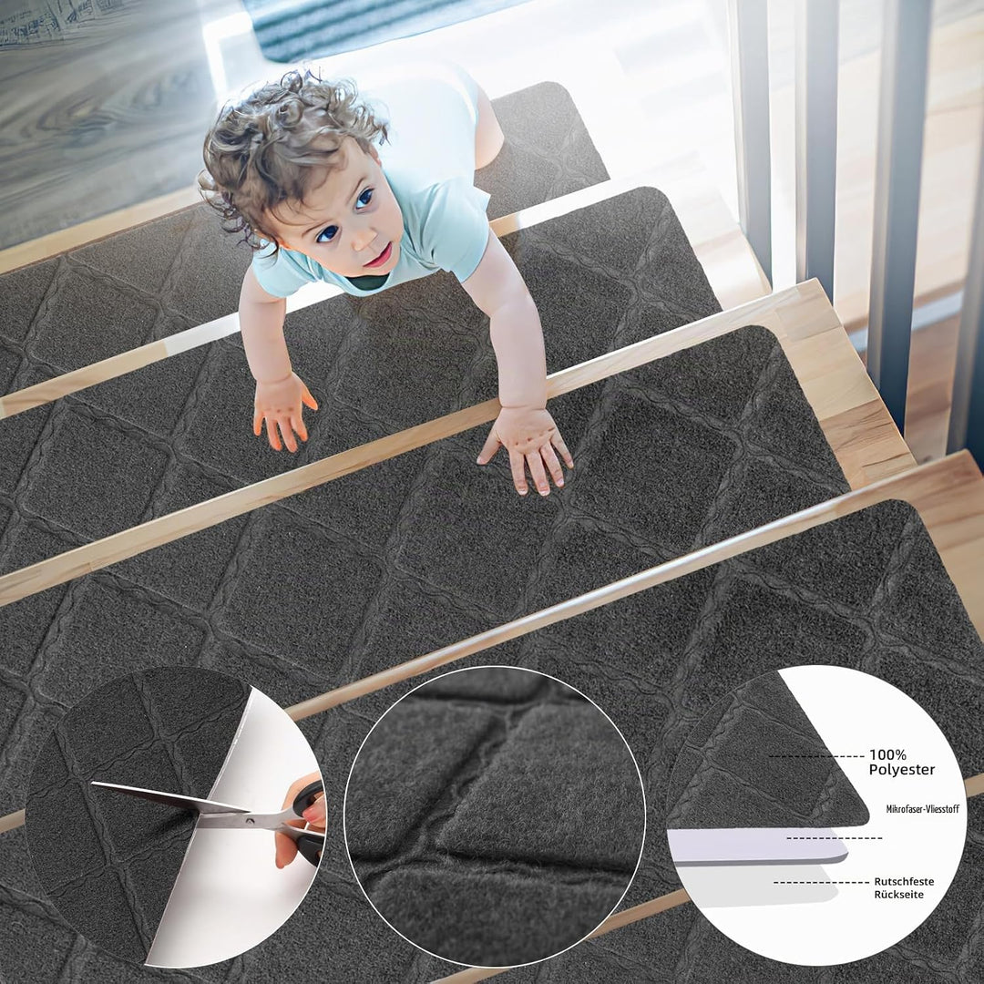 YISUN Treppenmatten Non Slip 15Pcs, Treppenstufen Matten Selbstklebend, Treppenteppich Braun Rechtec