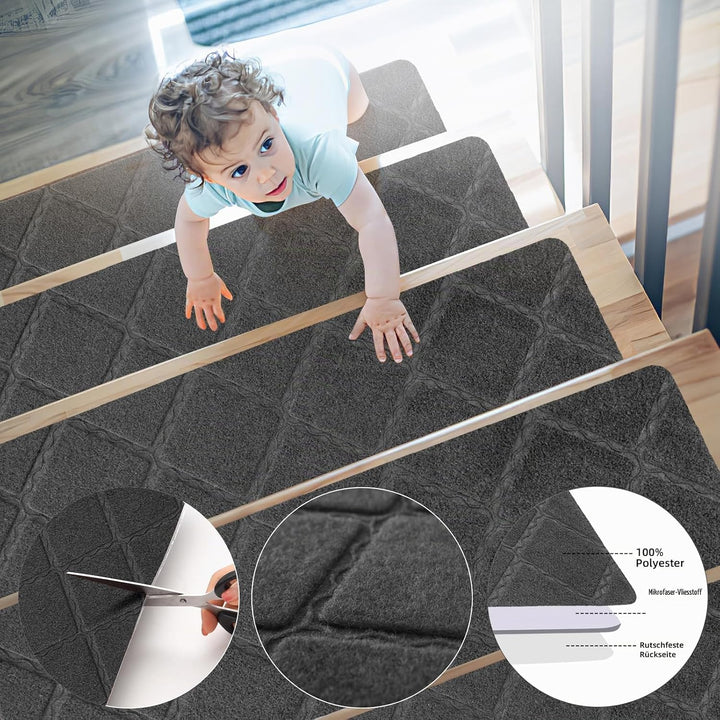 YISUN Treppenmatten Non Slip 15Pcs, Treppenstufen Matten Selbstklebend, Treppenteppich Braun Rechtec