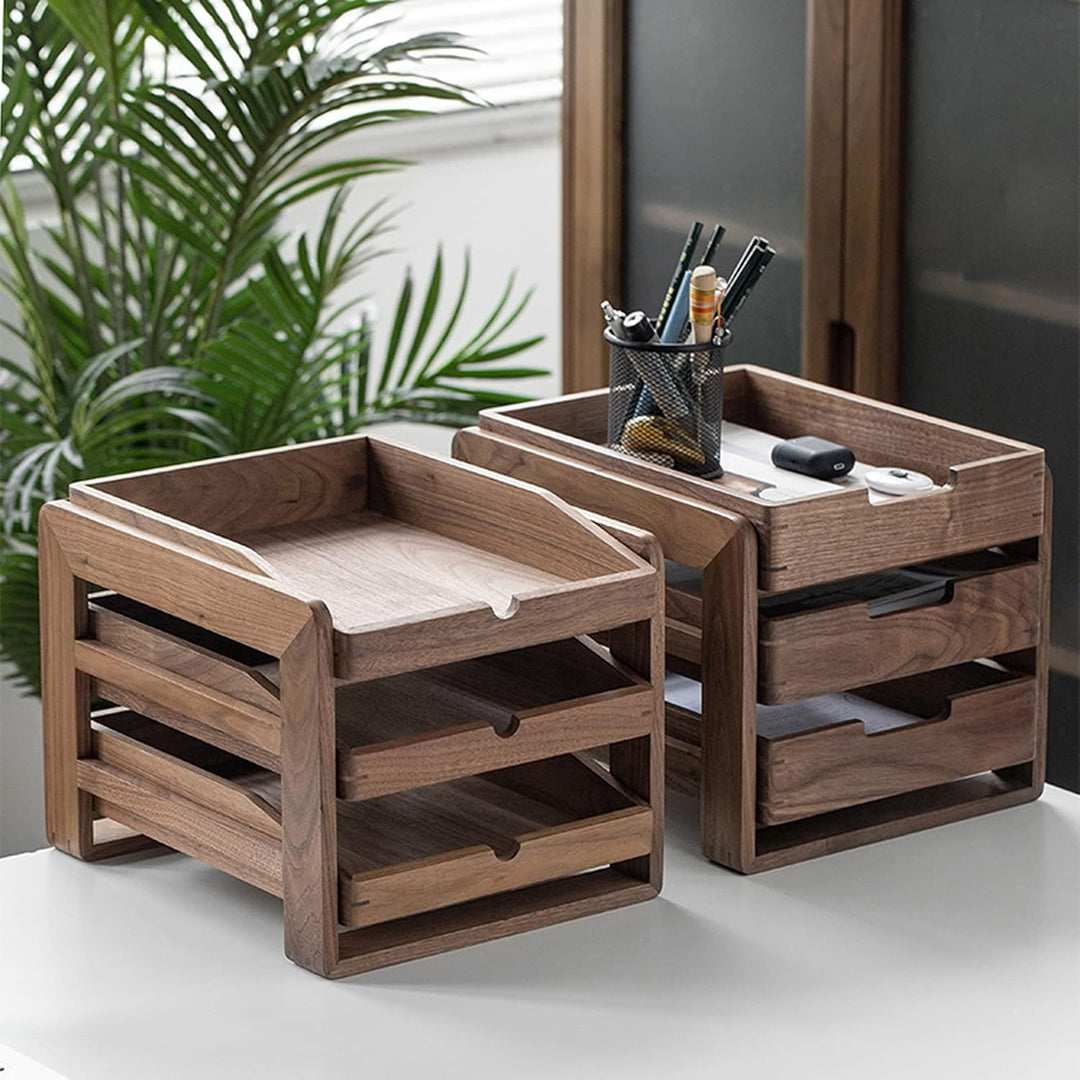 Vorratsbehälter Schwarzes Walnuss-Tisch-Tabletop-Regal Home Office-Desktop A4-Datei Aufbewahrungsbox