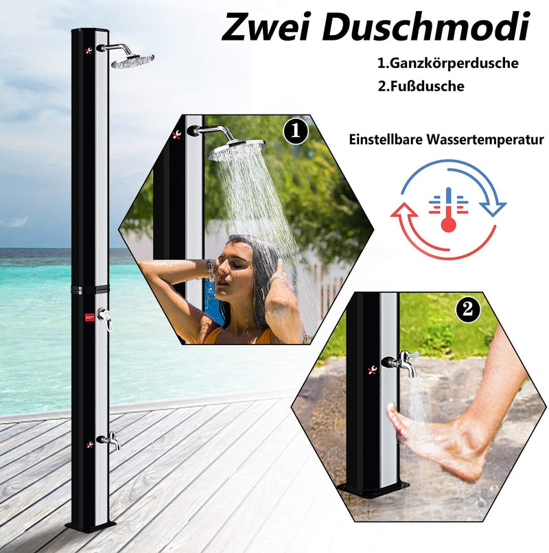 TRMLBE Solardusche Garten 35 Liter Solar Gartendusche Aussendusche mit Regenduschkopf und Gartenschl