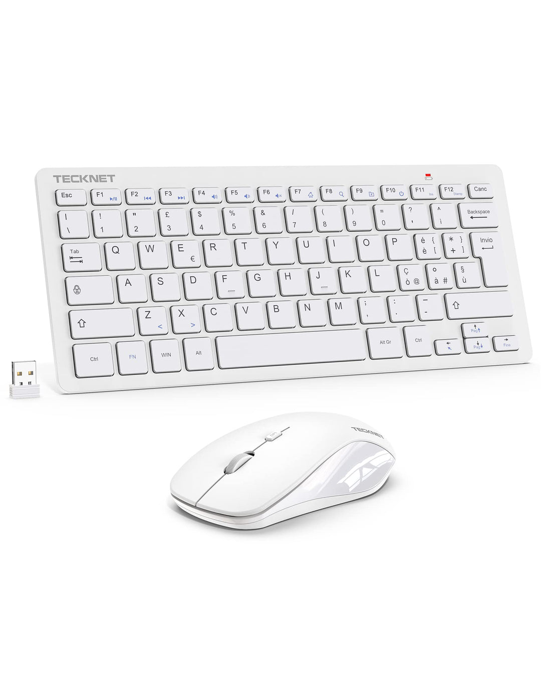 TECKNET italienisches QWERTY-Layout Kabelloses Tastatur- und Maus-Set, 2,4 G kabellose Tastatur und