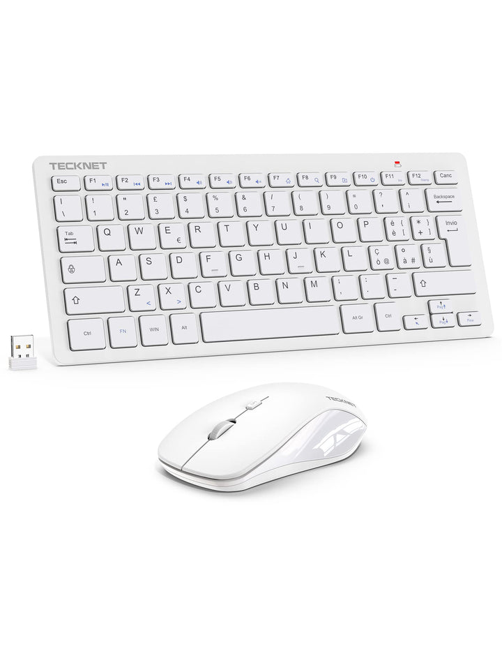 TECKNET italienisches QWERTY-Layout Kabelloses Tastatur- und Maus-Set, 2,4 G kabellose Tastatur und