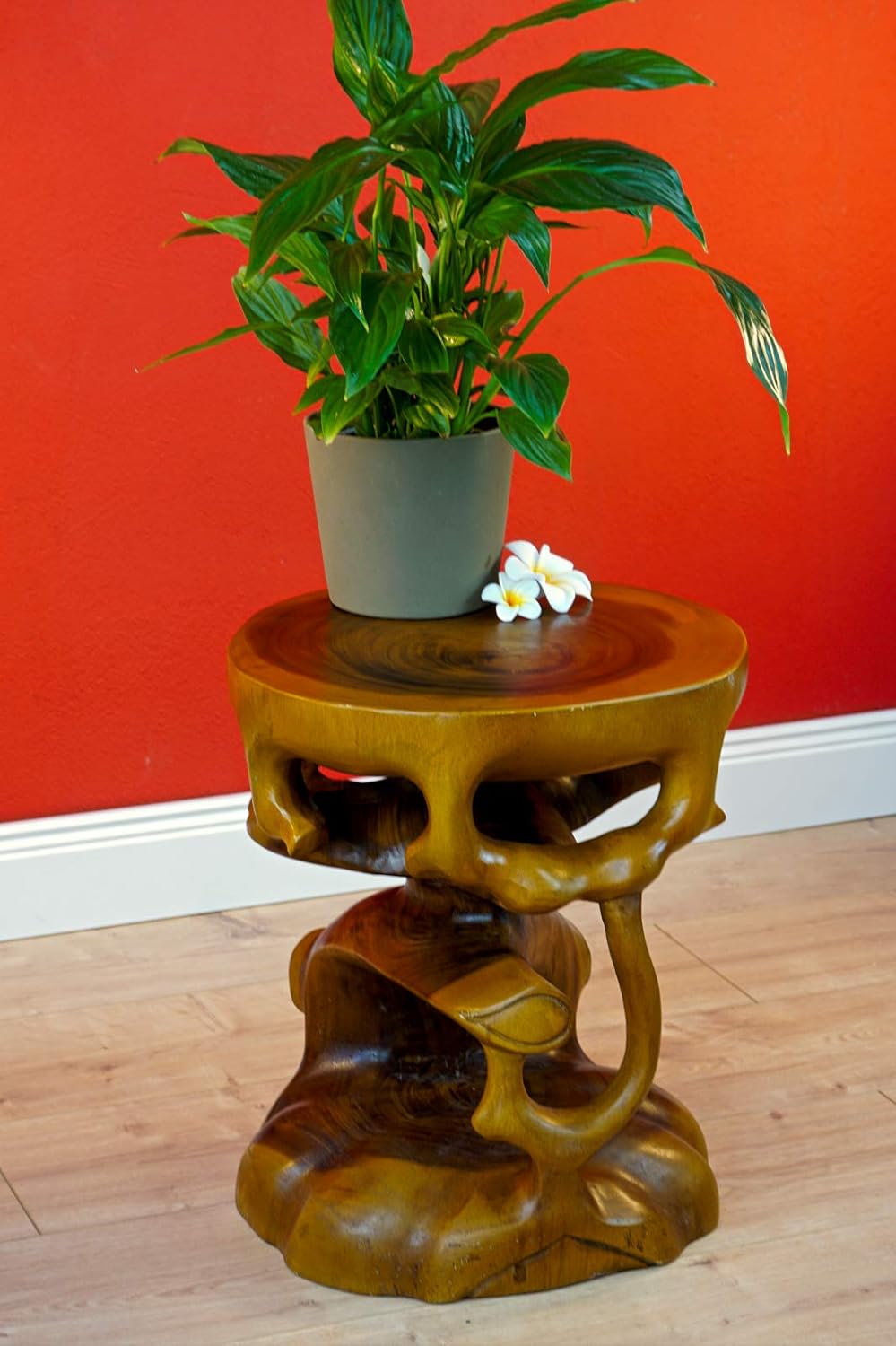 Kinaree Teak Beistelltisch Bonsai - 40cm Blumenhocker - Suar Holz Hocker in 2 Varianten Kolonial, Ko