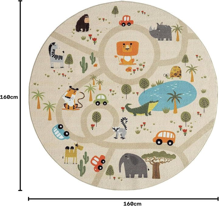 the carpet Happy Life – Kinderteppich Spielteppich mit Strassen‑Motiv, Dschungel, Tiere &amp; Autos, rut