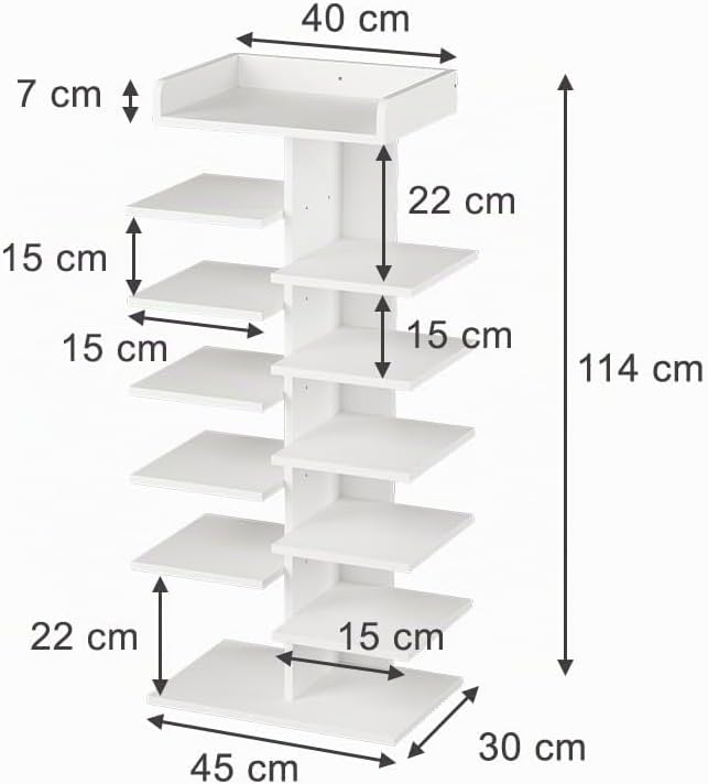 Vicco Schuhschrank Stepy, Weiss, 45 x 114 cm mit 10 Fächern