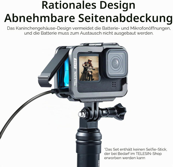 TELESIN Vertikale Aluminiumkäfig-Schutzhülle für GoPro Hero 12, 11, 10, 9, schwarz, passend für Go P
