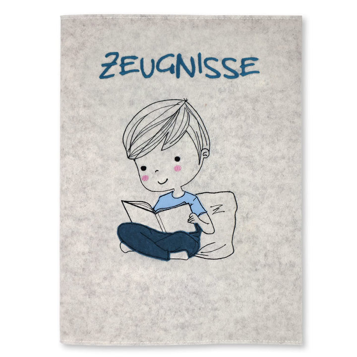 Goldi-Design Zeugnismappe Bücherwurm weiss 100% Wollfilzumschlag und Sichtbuch DIN A4 mit 20 Hüllen