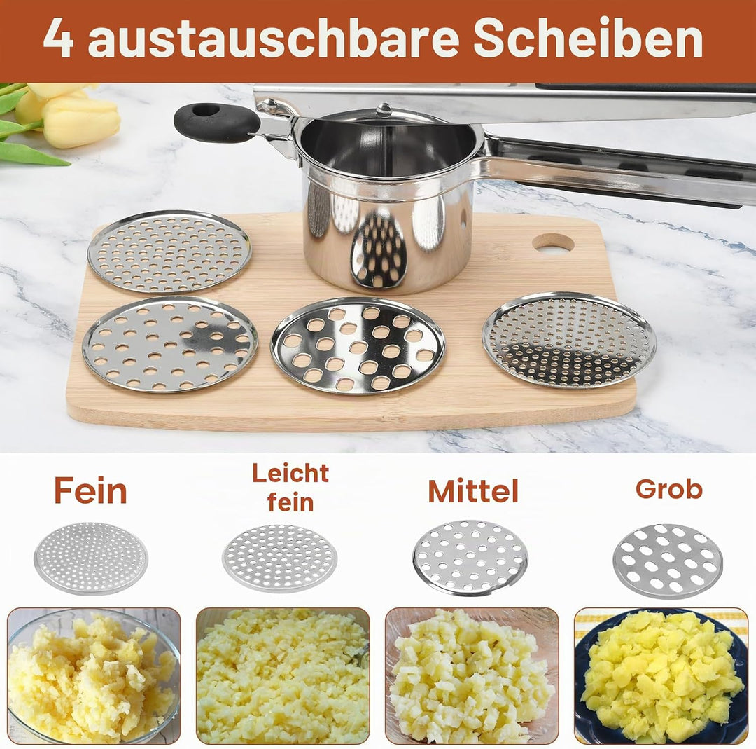 Kartoffelpresse, grosse, robuste Kartoffelpresse aus Edelstahl, 425 ML, zum Stampfen und Pressen von