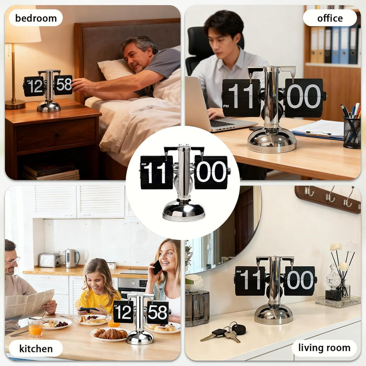 Flip-Uhr Retro, mit Digitalanzeige, Zahnradmechanismus & Handgefertigten PVC-Seiten, Retro Mechanisc