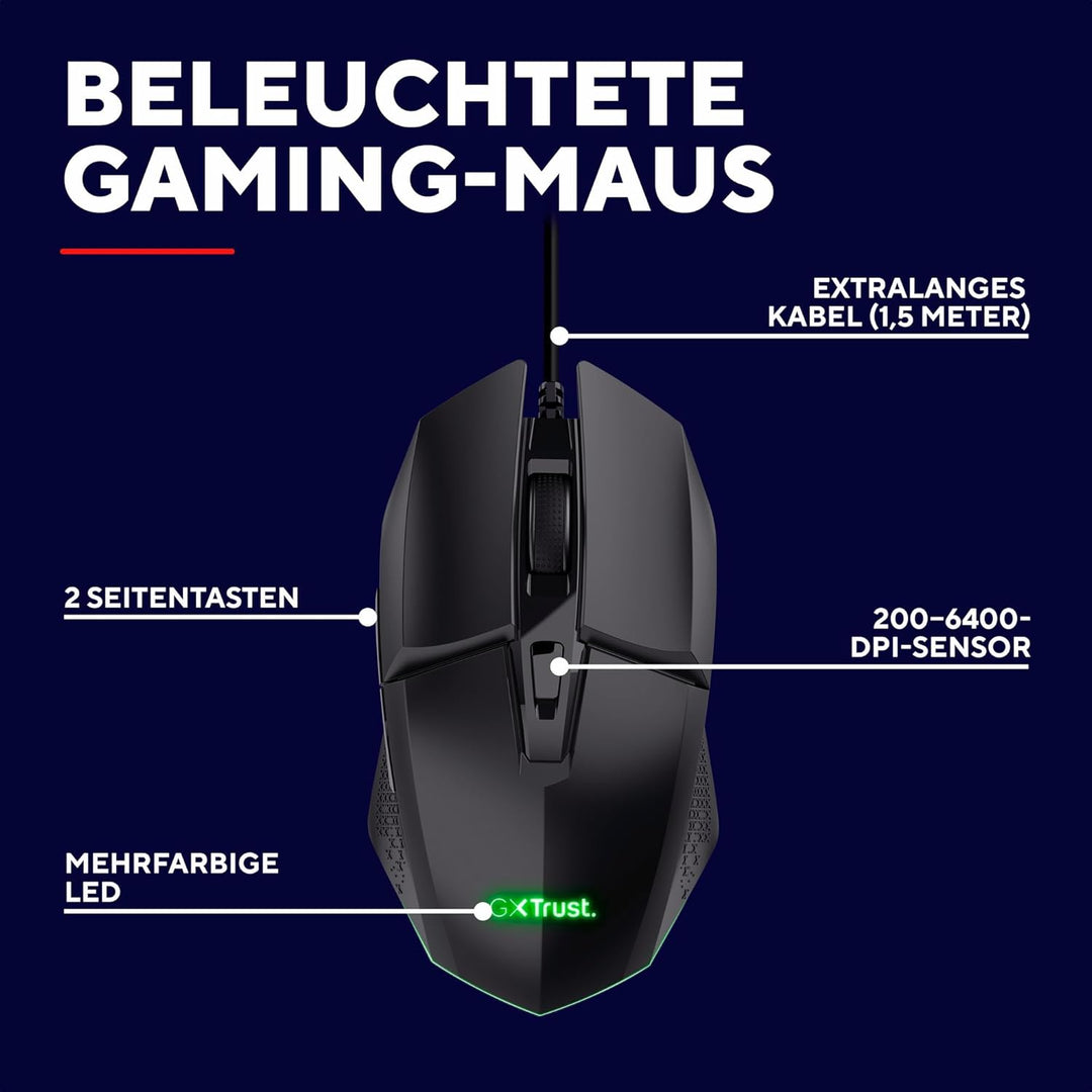 Trust Gaming GXT 109 Felox Gaming Maus mit 6 Programmierbare Tasten, Mehrfarbige LED-Beleuchtung, 20
